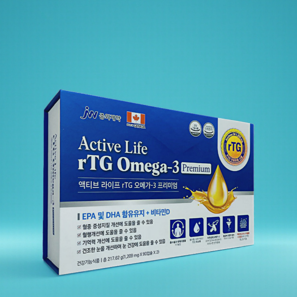 눈 건강 액티브 라이프 알티지 <b>오메가3</b> 프리미엄 180캡슐 <b>중외제약</b> rTG 캐나다 기억력