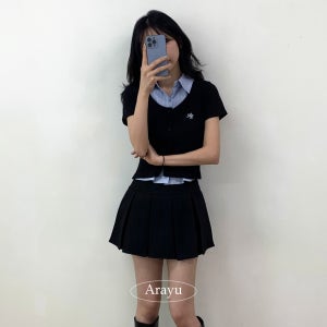프레피룩 스프라이트 레이어드 셔츠 니트 반팔