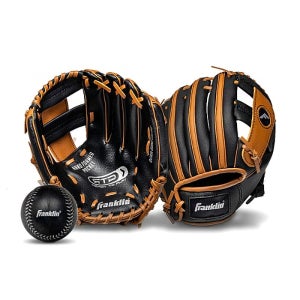 프랭클린 유소년 RTP 야구 글러브 볼 세트 9.5인치 블랙/브라운 4809TBS