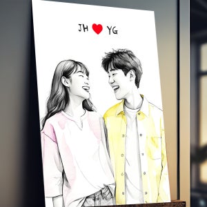 연필스케치 초상화 캐리커쳐 메탈 액자 인물화 스케치 주문제작 커플 기념일 결혼 선물 정M