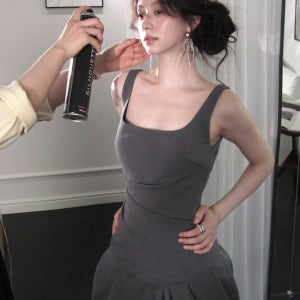 플리츠 원피스 롱 니트 미니 그레이그레이 안전바지 포함 XS 재고 있음