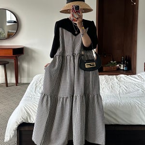 (지금부터가을까지)체크 뷔스티에 롱 원피스 2color/여성 빅사이즈ops