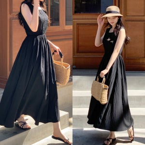 여름 원피스 차르르 맥시 롱 밴딩 레이스 빅사이즈 민소매 나시 휴양지 원피스 바캉스룩