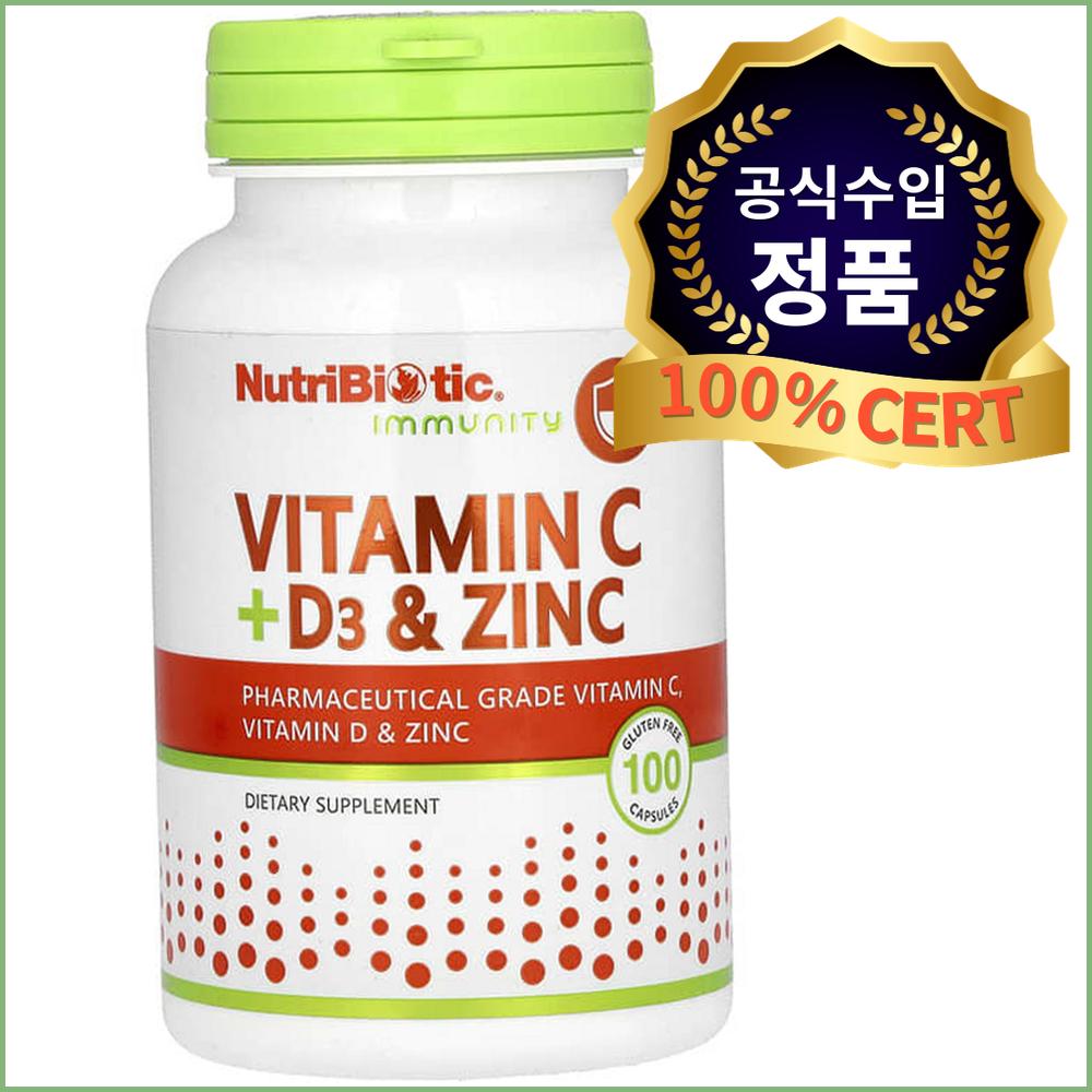 <b>뉴트리</b>바이오틱 면역 <b>비타민C</b> + D3 &amp; 아연 캡슐 100정