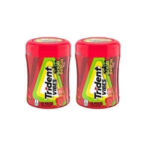 Trident 바이브 사워패치 레드베리 맛 무설탕껌 40개입 218g 2개 탕비실 에티켓 탕비실 여행 휴대용