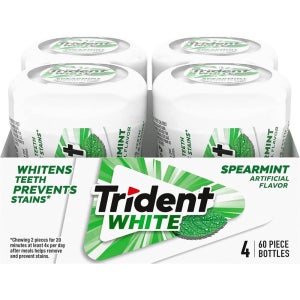 Trident 화이트 스피아민트 무설탕껌 60개입 4통 340g 탕비실 에티켓 탕비실 여행 휴대용