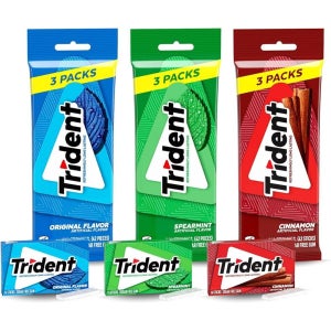 Trident 무설탕껌14개입 3팩번들 오리지날 스피아민트 시나몬 맛 버라이어티 팩 240g 탕비실 에티켓 탕비실 여행 휴대용