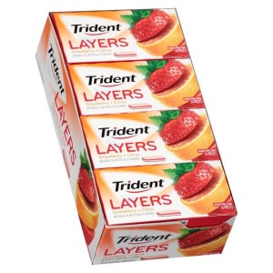 Trident layers 레이어 딸기 귤 맛 무설탕껌 14개입 12 팩 363g 탕비실 에티켓 탕비실 여행 휴대용