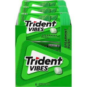 Trident 바이브스 스피아민트 러쉬 무설탕껌 40개입 6통 544g 에티켓 깔끔한 탕비실 여행 휴대용