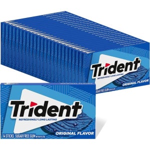 Trident 오리지널 맛 무설탕껌 14개입 24팩 오래 지속되는 시원함 635g 탕비실 에티켓 탕비실 여행 휴대용