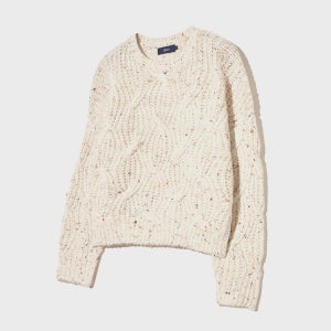 [예일] 우먼즈 넵 얀 빅 케이블 라운드 니트_아이보리