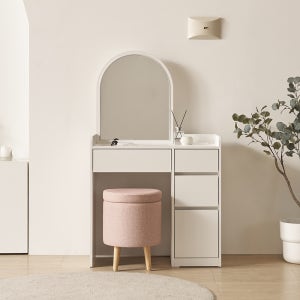 [희망일배송]멜루어 800 수납 LED 조명 모던 미니 거울 화장대 민자(화이트)