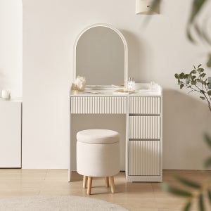 [희망일배송]멜루어 800 수납 LED 조명 모던 미니 거울 화장대 (화이트,화이트워시)