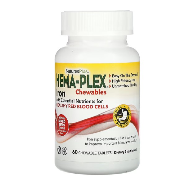 네이처스플러스 <b>헤마</b><b>플렉스</b> 철분 킬레이트 <b>츄어블</b> <b>60</b>정 20일분 철분엽산 Ferrous