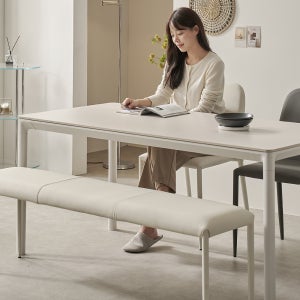 로프트 포세린 세라믹 식탁세트 웜화이트 의자2벤치1, 1200mm, 웜화이트프레임