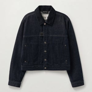 [세터] (W) 심볼 브로치 벨벳 칼라 데님 트러커 자켓 인디고