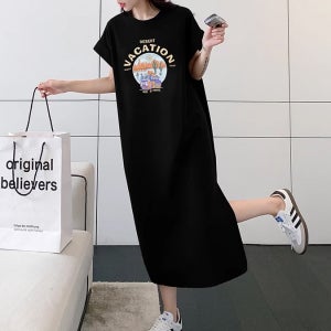 [데일리 코디] 베이직 롱 프린팅 캐주얼 원피스 루즈핏 휴양지 바캉스 여행룩 일상코디