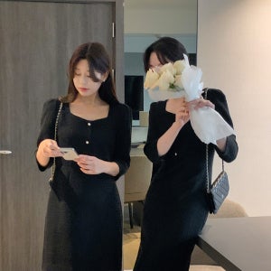 자체제작 하객원피스 돌잔치 피로연 7부 트위드 원피스 숏/롱 블랙 아이보리 77 88