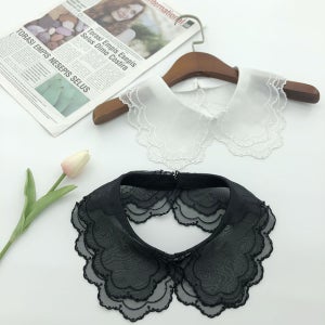 더블레이어 자수 레이스 페이크 넥 카라