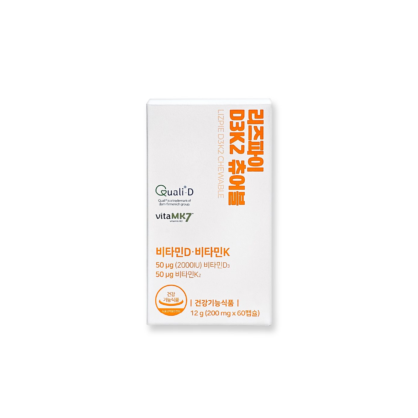 리즈파이 <b>비타민D3</b><b>K2</b> 츄어블 <b>비타민D</b>K 60캡슐, 1개