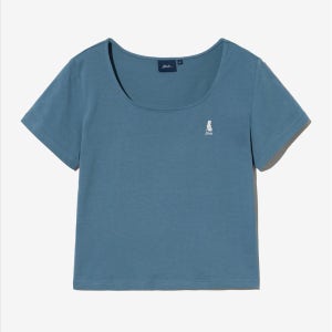 우먼즈 스퀘어넥 크롭 반팔티셔츠 빈티지 블루