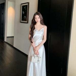 프랑스 새틴 슬립 롱 원피스