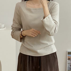 1+1 사각베이직 스퀘어넥 긴팔 티셔츠 6color