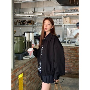 여성 블랙 항공점퍼 가을 루즈핏 카라 디자인 텐셀 자켓