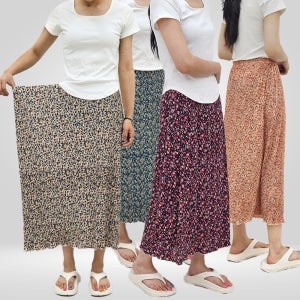 여름 냉장고 몸빼 플리츠 플라워 시원한 주름 밴딩 스커트 할머니 고무줄치마 홈웨어 촌캉스