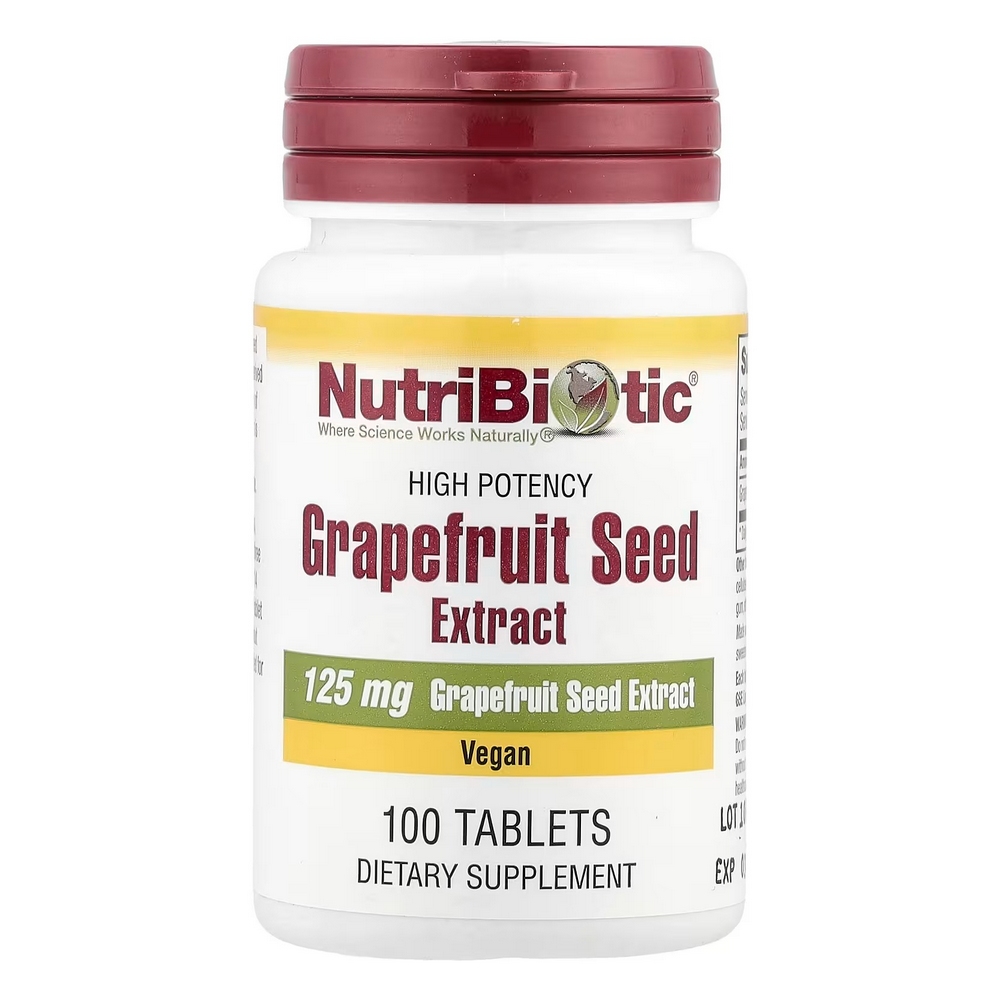 뉴트리바이오틱 <b>그레이프프룻 씨드</b> 추출 하이포텐시 <b>125mg</b> 100타블렛