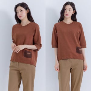 지센 [25FW] 여성 [피어로즈] 니트 포켓 라운드 5부 티셔츠 반팔 티셔츠 LCTSP891 BR