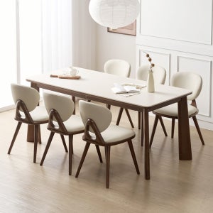 브로나 포세린 세라믹식탁 세트 원목 6인용 포쉐린 테이블 식탁+의자6, 1800mm, 월넛