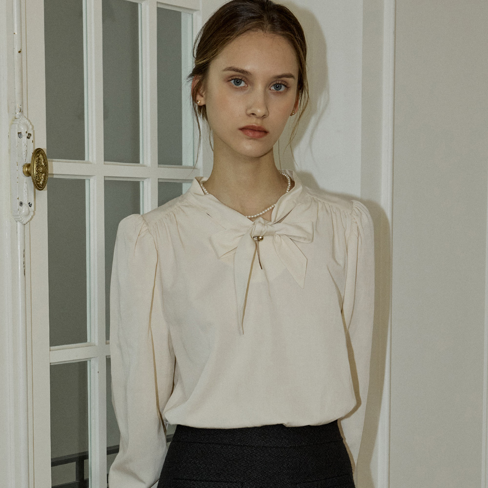 [논로컬] Scarf Tie Goldish Blouse - 4컬러