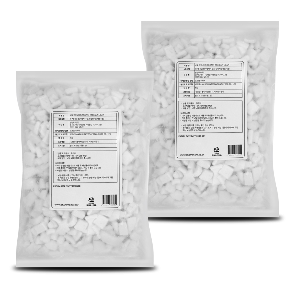 1+1 프리미엄 냉동 코코넛 미트 1kg 무설탕 무첨가 열대과일 홈카페 스무디 요리