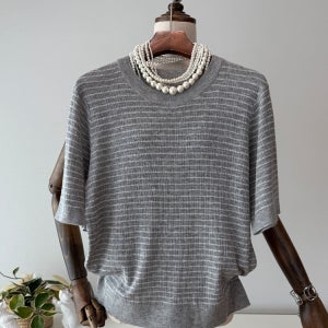 가을신상 울혼방 메탈 스트라이프 반팔 니트 4컬러