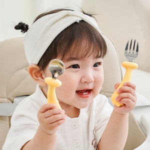 퍼기 유아 자기주도 휘어지는 스텐 이유식 스푼 포크 세트