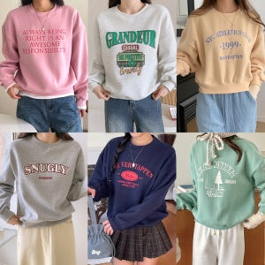 여성 맨투맨 긴팔 기모 기본 라운드 세미 크롭 자수 레터링 루즈핏 면 크롭티 데일리룩