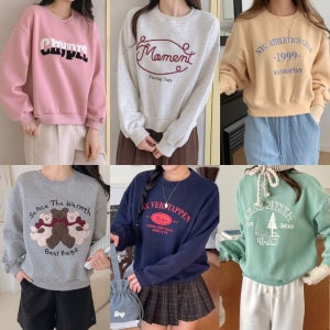 여성 맨투맨 긴팔 기모 기본 라운드 세미 크롭 자수 레터링 루즈핏 면 크롭티 데일리룩