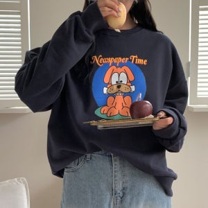 여성 3단쭈리 맨투맨 박스 티셔츠 뉴스타임 봄 가을 간절기 빅사이즈