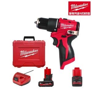 밀워키 대리점 M12 BLPDRC-5252C 12V 브러쉬리스 해머드릴 배터리 2개 세트