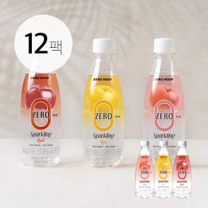 [제로아워] 0kcal 스파클링 복숭아/사과/유자 12개입 무설탕 음료 350ml