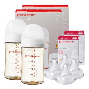 [더블하트] 3세대 240ml 트윈팩 2개(젖병4개/노꼭지)+젖꼭지4개