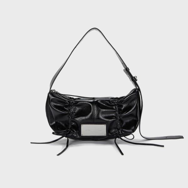[마뗑킴] HALF SHIRRING RIBBON ROUND BAG IN BLACK