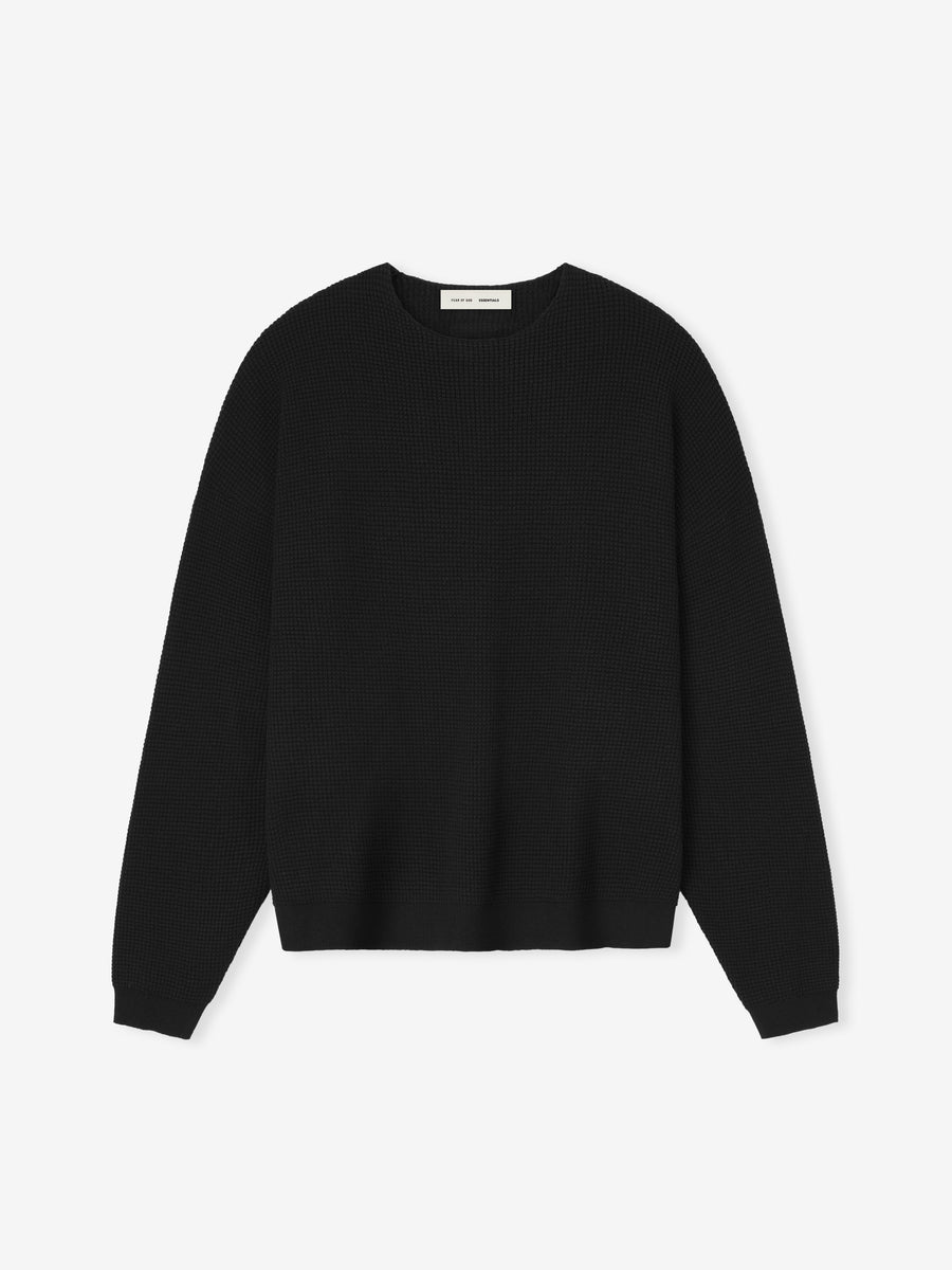 [피오갓 에센셜] 25F 와플 크루넥 스웨터 제트 블랙 Waffle Crewneck Sweater