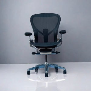 12년 보증 허먼밀러 뉴 에어론 체어 B TYPE 사무용 의자 CD+가죽암레스트, 오닉스