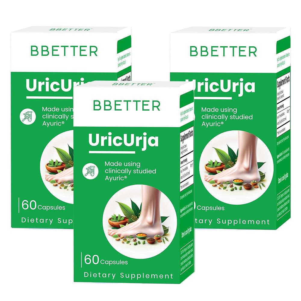 BBETTER UricUrja - <b>아유릭</b> 터말리아 벨리리카 이 함유된 요산 지지 보충제 - 실험실 테스트 허브 포뮬러 - 180 캡슐