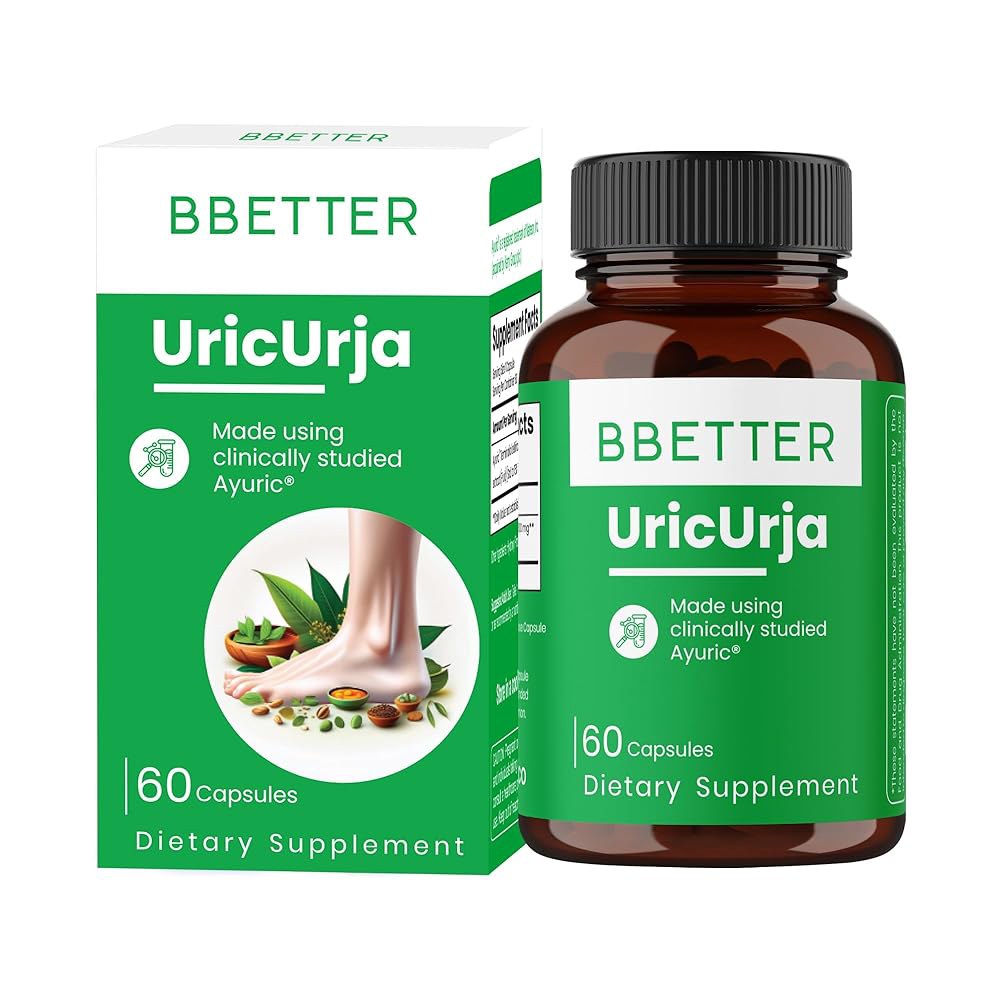 BBETTER UricUrja <b>아유릭</b> 터말리아 벨리리카 이 함유된 요산 지지 보충제 실험실 테스트를 거친 허브 포뮬러 60 캡슐