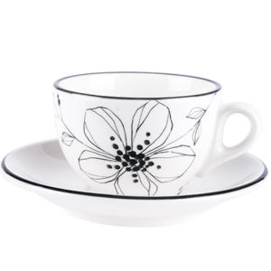 [누보] 세라믹시리즈 카푸치노잔 모던플라워 블랙