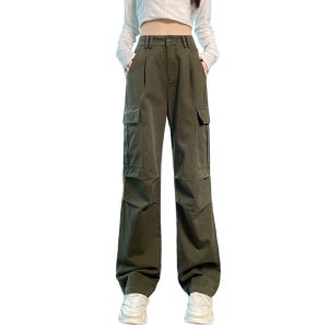 팬츠 카고 와이드 빅사이즈 여성 바지 와이드핏 포켓 데일리 사계절 올리브그린 4XL
