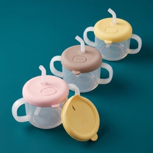퍼기 아기 처음 실리콘 양손 빨대컵 자기주도 유아 스파우트컵 말랑빨대컵 버터옐로우